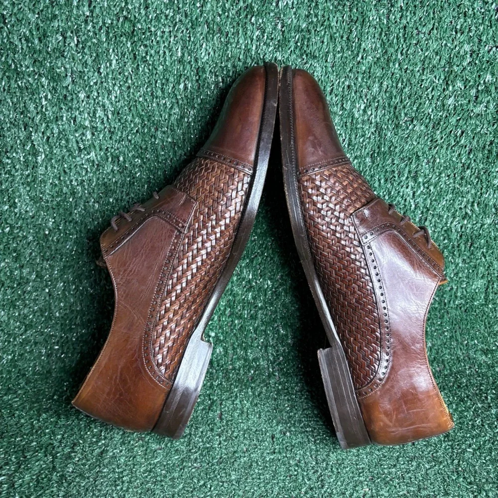 Mezlan Cancun Woven Leather Cap Toe Brogue Oxford Dress Shoes Brown Mens Sz 10 M